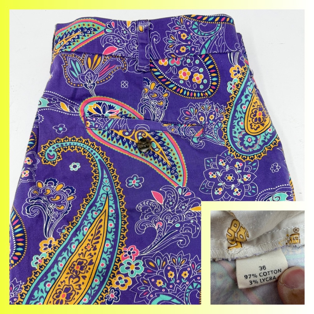 Loudmouth Golf Shorts Mens 36 Purple Paisley Colorful Retro Cotton Blend Flat